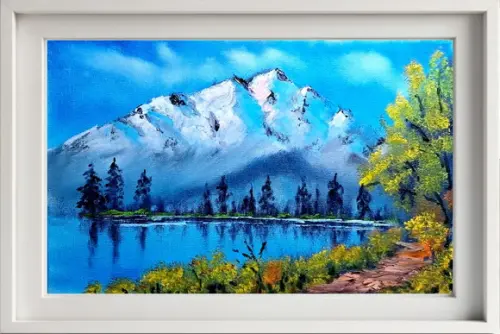 Pintura Decorativa Tela - Paisagem, Montanhas, Árvores, Lago