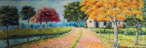 Quadro em Óleo Sobre Tela ? Paisagem Natural Pintada à Mão
