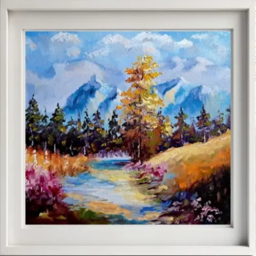Quadro Óleo Sobre Tela - Paisagem, Montanhas, Árvores.