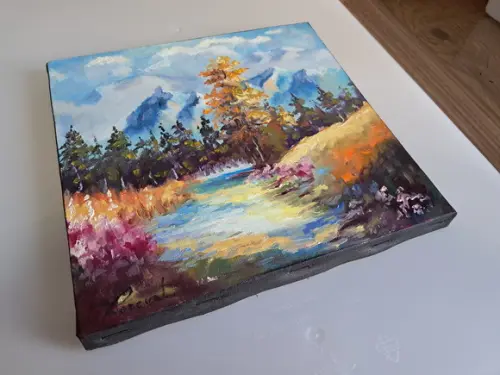 Quadro Óleo Sobre Tela - Paisagem, Montanhas, Árvores.