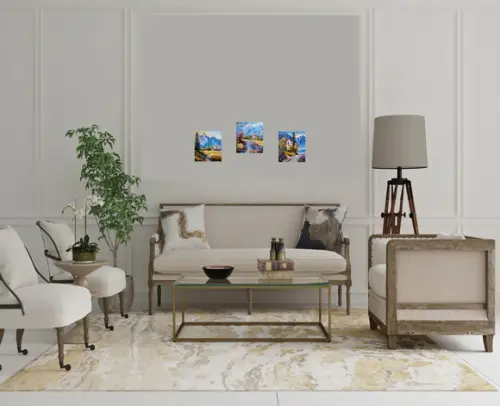 Quadro Óleo Sobre Tela - Paisagem, Montanhas, Casa de Campo.
