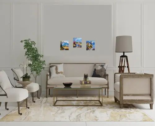 Quadro Óleo Sobre Tela - Paisagem, Montanhas, Chalé.