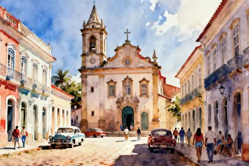 Quadro Paisagem Cidade Histórica Aquarela - Decoração 01