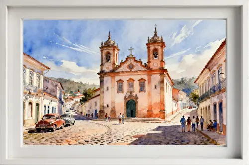 Quadro Paisagem Cidade Histórica Aquarela - Decoração 23