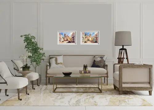 Quadro Paisagem Cidade Histórica Aquarela - Decoração 01