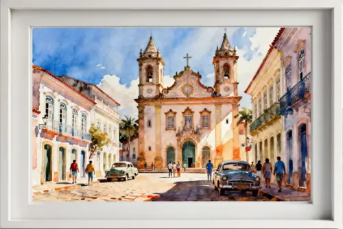 Quadro Paisagem Cidade Histórica Aquarela - Decoração 03