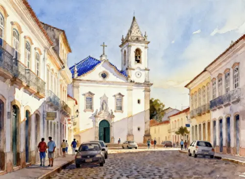 Quadro Paisagem Cidade Histórica Aquarela - Decoração 06