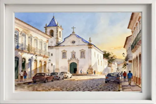 Quadro Paisagem Cidade Histórica Aquarela - Decoração 08