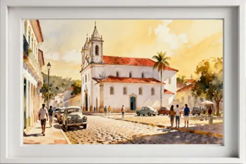 Quadro Paisagem Cidade Histórica Aquarela - Decoração 10