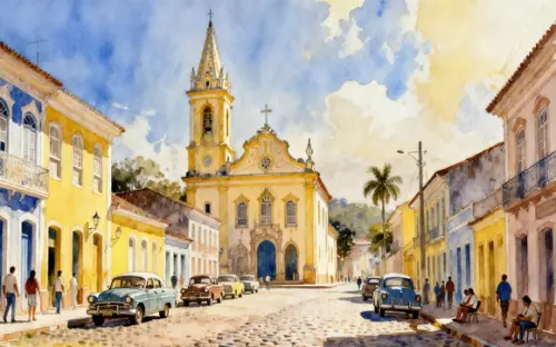 Quadro Paisagem Cidade Histórica Aquarela - Decoração 14