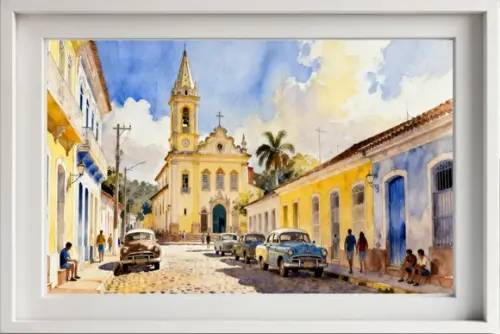 Quadro Paisagem Cidade Histórica Aquarela - Decoração 13