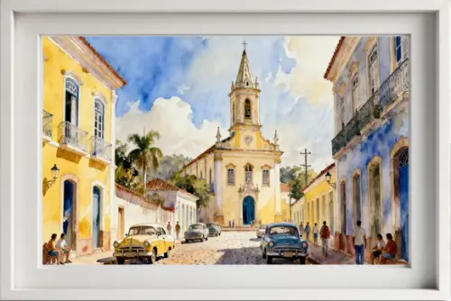 Quadro Paisagem Cidade Histórica Aquarela - Decoração 16