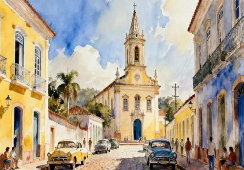 Quadro Paisagem Cidade Histórica Aquarela - Decoração 16
