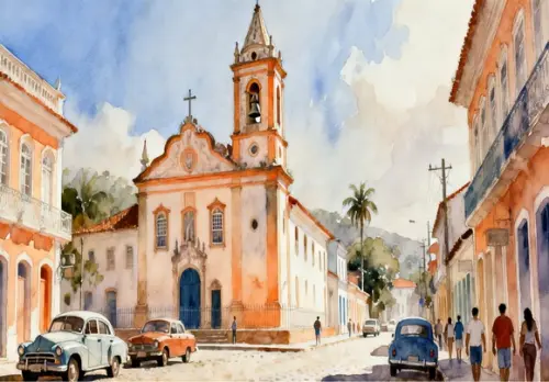 Quadro Paisagem Cidade Histórica Aquarela - Decoração 17