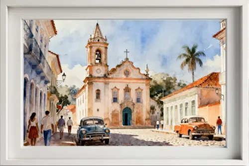 Quadro Paisagem Cidade Histórica Aquarela - Decoração 20