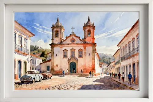 Quadro Paisagem Cidade Histórica Aquarela - Decoração 22