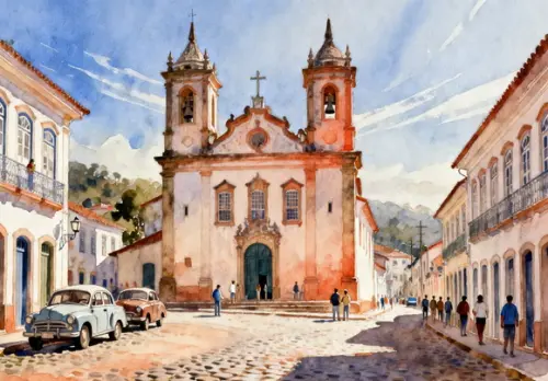 Quadro Paisagem Cidade Histórica Aquarela - Decoração 22