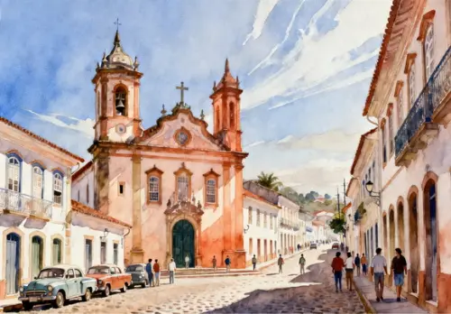 Quadro Paisagem Cidade Histórica Aquarela - Decoração 21