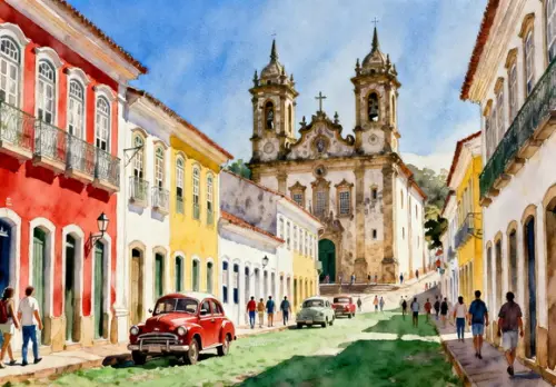 Quadro Paisagem Cidade Histórica Aquarela - Decoração 25