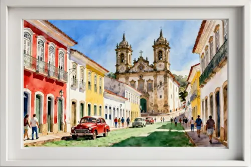Quadro Paisagem Cidade Histórica Aquarela - Decoração 25