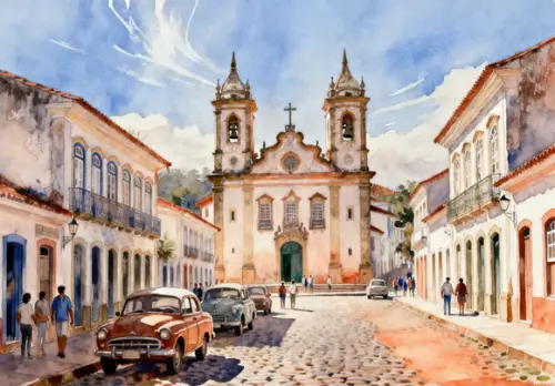 Quadro Paisagem Cidade Histórica Aquarela - Decoração 24