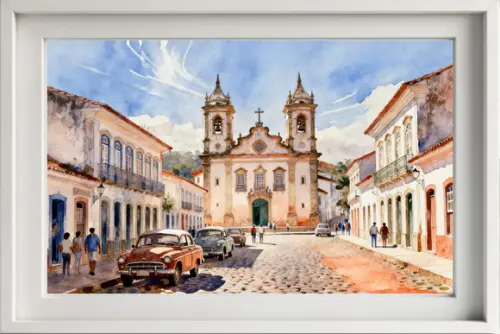 Quadro Paisagem Cidade Histórica Aquarela - Decoração 24