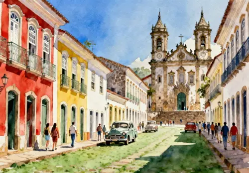 Quadro Paisagem Cidade Histórica Aquarela - Decoração 26