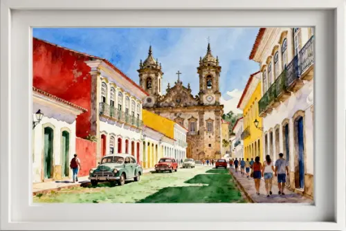 Quadro Paisagem Cidade Histórica Aquarela - Decoração 28