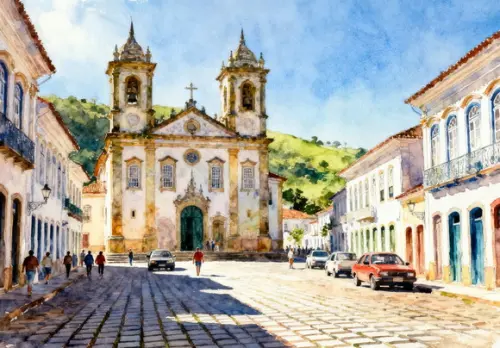 Quadro Paisagem de Ouro Preto Mg Aquarela - Decoração Op03
