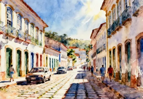 Quadro Paisagem de Ouro Preto Mg Aquarela - Decoração Op05