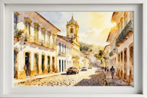 Quadro Paisagem de Ouro Preto Mg Aquarela - Decoração Op06