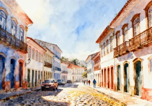 Quadro Paisagem de Ouro Preto Mg Aquarela - Decoração Op08