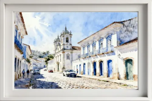 Quadro Paisagem de Ouro Preto Mg Aquarela - Decoração Op07