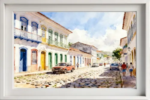 Quadro Paisagem de Parati Rj Aquarela - Decoração Pa01