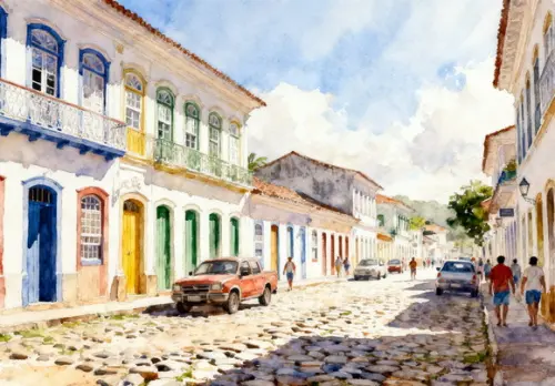 Quadro Paisagem de Parati Rj Aquarela - Decoração Pa01