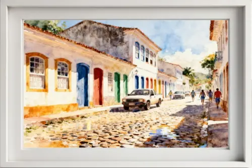 Quadro Paisagem de Parati Rj Aquarela - Decoração Pa02