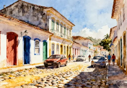 Quadro Paisagem de Parati Rj Aquarela - Decoração Pa04