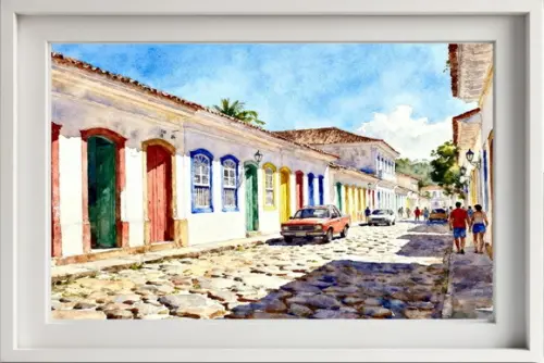 Quadro Paisagem de Parati Rj Aquarela - Decoração Pa03
