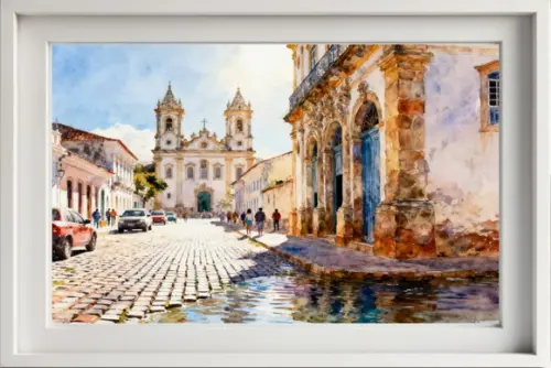 Quadro Paisagem de S J D Rei Mg Aquarela - Decoração Sr02