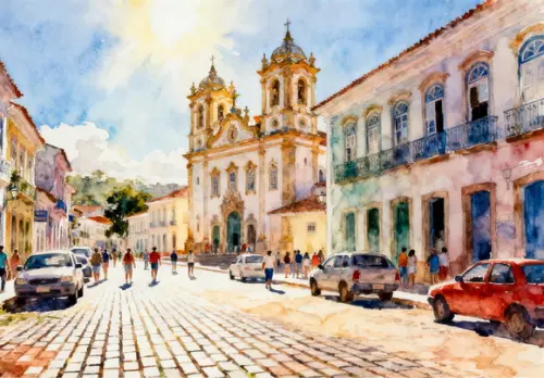 Quadro Paisagem de S J D Rei Mg Aquarela - Decoração Sr01