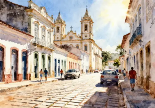 Quadro Paisagem de S J D Rei Mg Aquarela - Decoração Sr03
