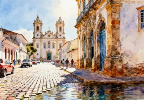 Quadro Paisagem de S J D Rei Mg Aquarela - Decoração Sr02