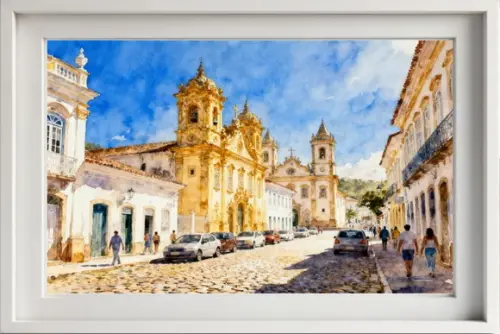 Quadro Paisagem de S J D Rei Mg Aquarela - Decoração Sr04