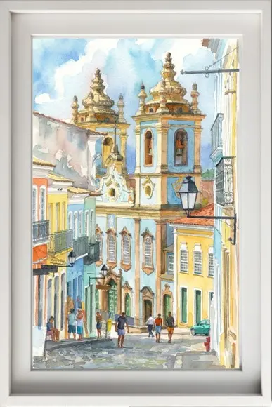 Quadro Paisagem de Salvador Ba Aquarela - Decoração 02