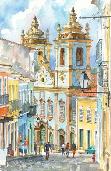 Quadro Paisagem de Salvador Ba Aquarela - Decoração 02