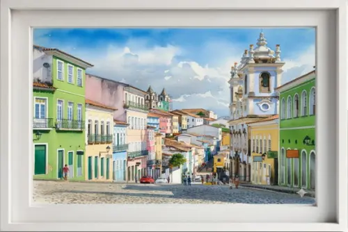 Quadro Paisagem de Salvador Ba Aquarela - Decoração 01