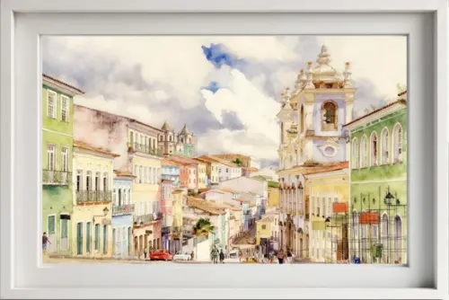 Quadro Paisagem de Salvador Ba Aquarela - Decoração 03