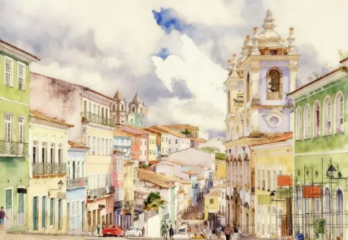 Quadro Paisagem de Salvador Ba Aquarela - Decoração 03