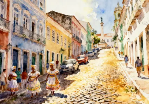 Quadro Paisagem de Salvador Ba Aquarela - Decoração Sa03