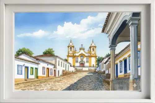 Quadro Paisagem de Tiradentes Mg Aquarela - Decoração 01